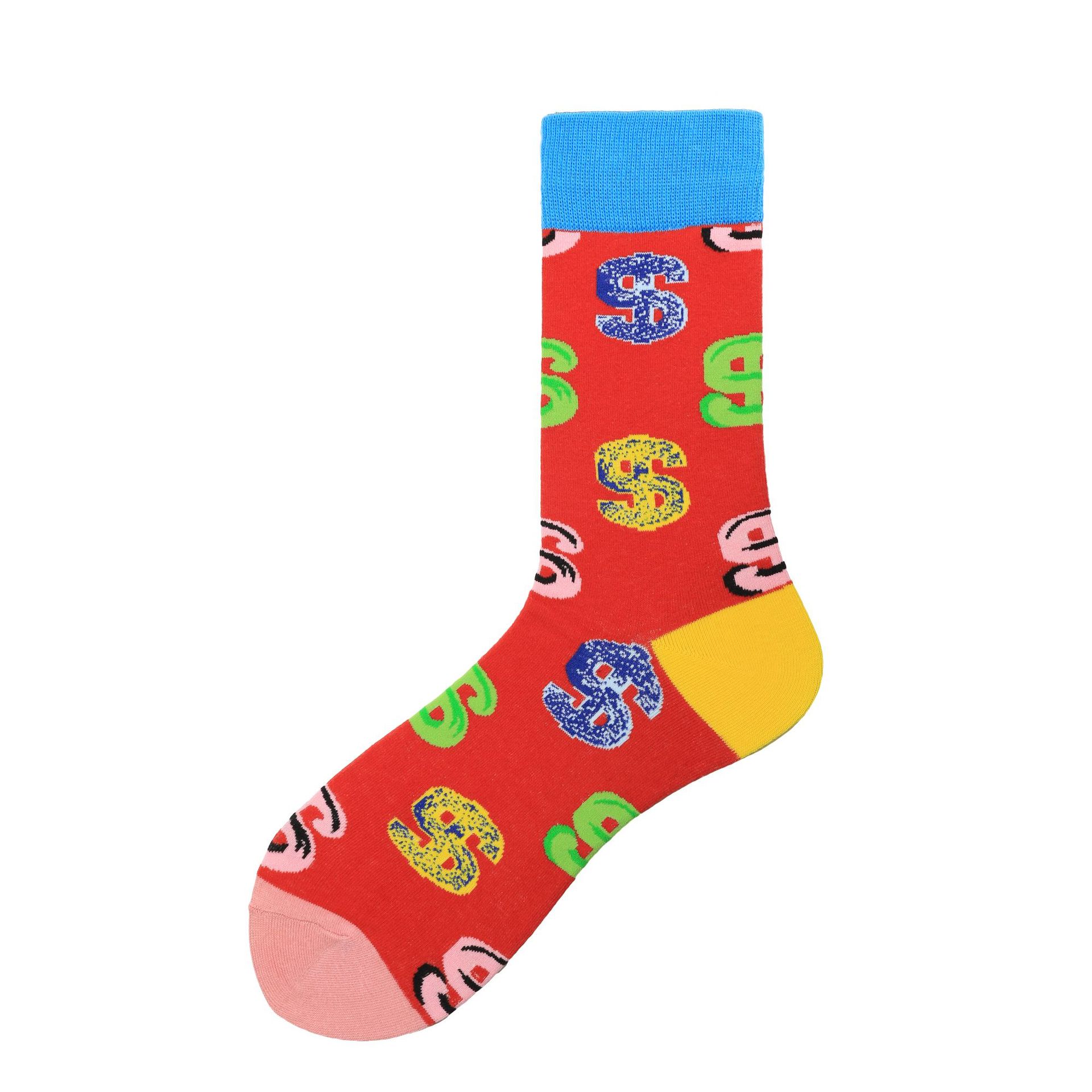 Colorful Smiling Face Of Movement Of Tide Men In Tube Socks Four Seasons Socks Wholesale